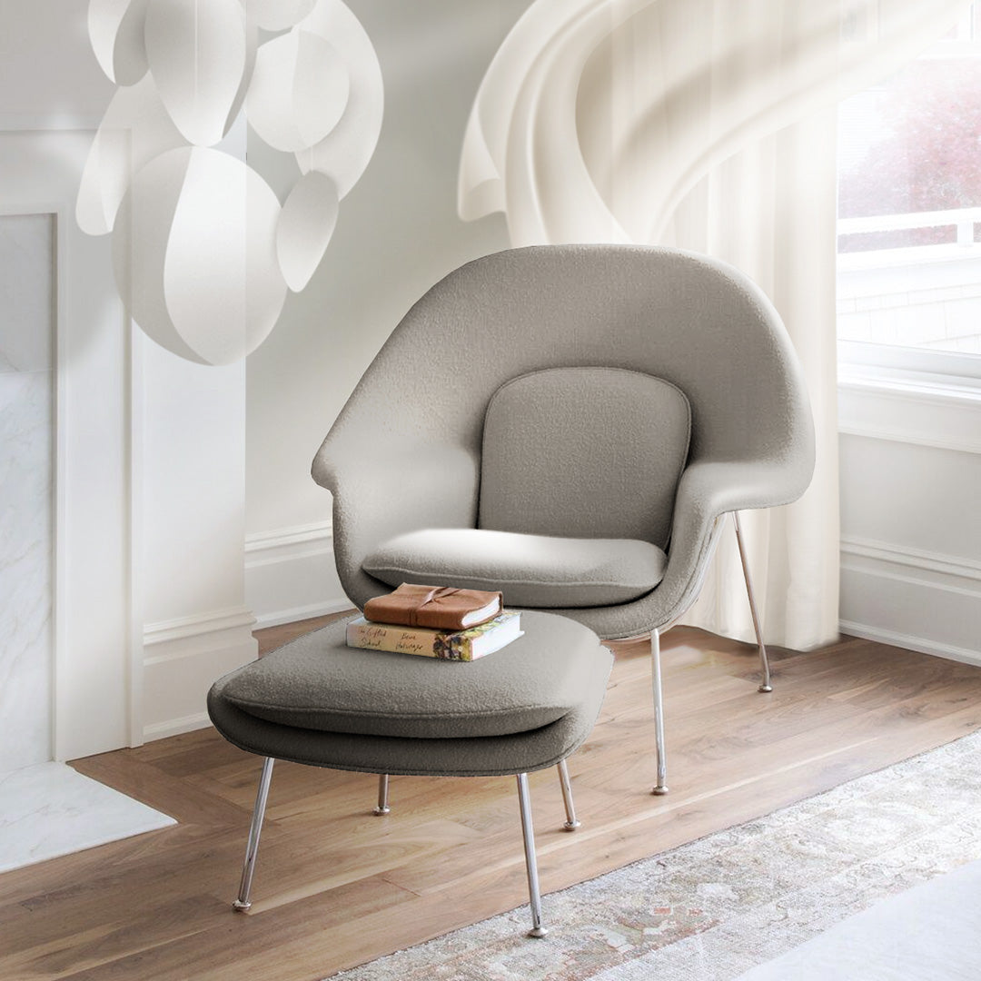 Sillón Womb Estructura Cromada con Otomana